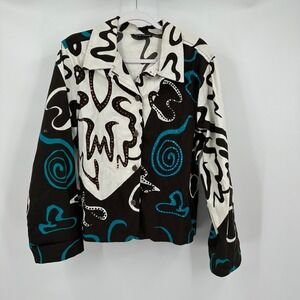 Gaudy Couture Womens Jacket Size XL Abstract Art Print Button Front Retro